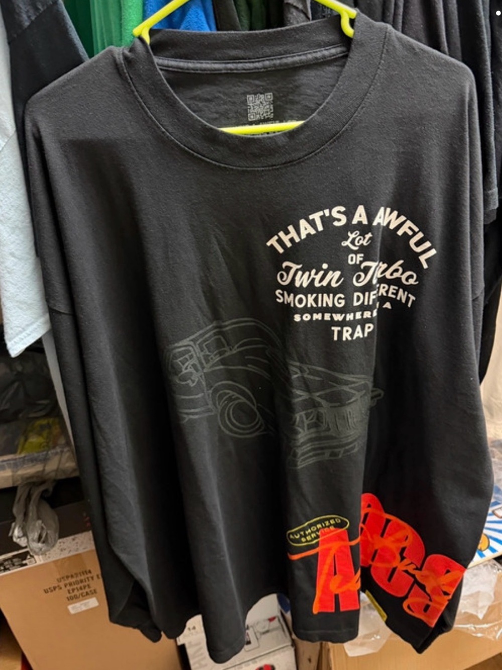 Men's Black Graphic Tee with Vintage Car and Red Accent